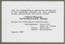 1990 Overlijden Catharina Margaretha Huizinga [1915 - 1990]  